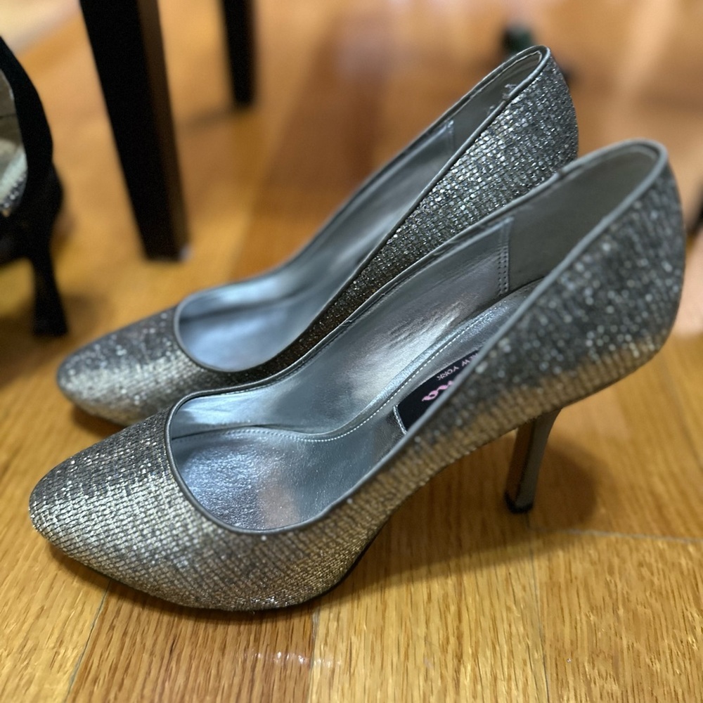 Silver glitter heels